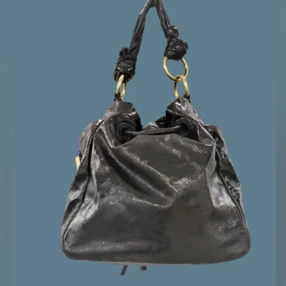 *RARE COACH LTD RESORT BLACK CALF LEATHER DRAWSTRING SHOULDERHANDBAG